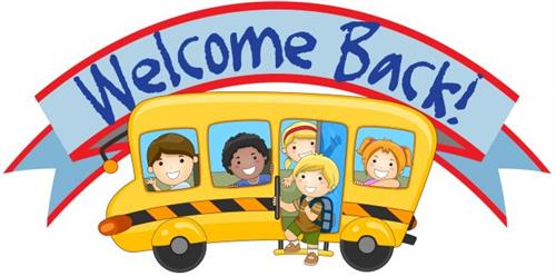 welcome back school bus and kids